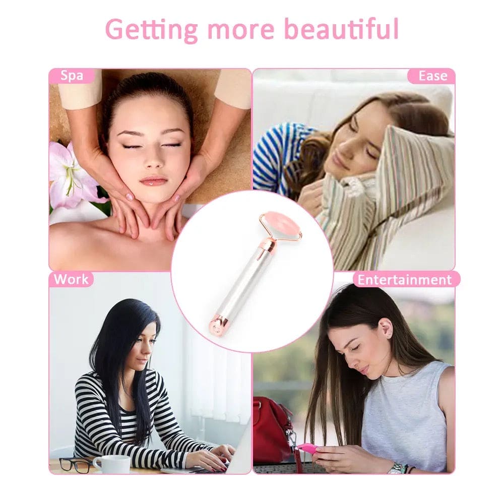 New 2 In 1 Flawless Contour, Flawless Jade Roller, Micro Vibrating Facial Roller And Massager, Automatic Facial Vibrate Face Massager, Electric Pink Rose Quartz Facial Massager, Vibrating Face Body Massage Tool, Skin Care Lift Tightening Women Beauty Bar New 2 In 1 Flawless Contour, Flawless Jade Roller, Micro Vibrating Facial Roller And Massager, Automatic Facial Vibrate Face Massager, Electric Pink Rose Quartz Facial Massager, Vibrating Face Body Massage Tool, Skin Care Lift Tightening Women Beauty Bar